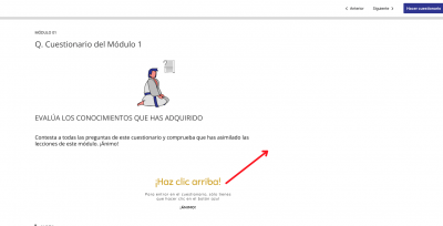 Indicación de la ubicación del botón del cuestionario