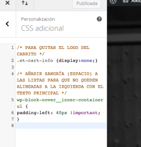 Código CSS para añadir espacio a las listas