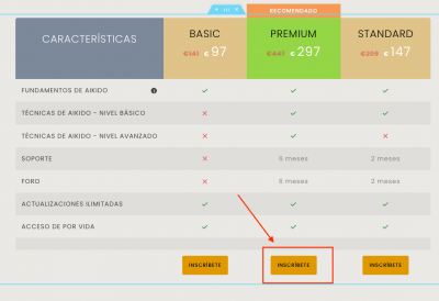 Tabla comparativa   estilo botón