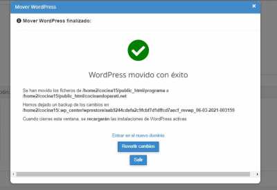 Mensaje tras mover Wordpress Captura