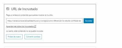 Problemas al incrustar enlaces urls Captura