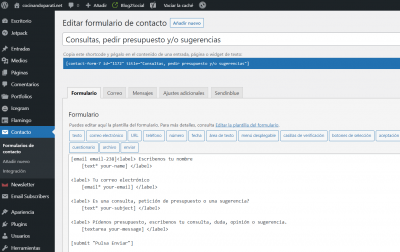 Formulario pantallazo de Contacto formularios editado