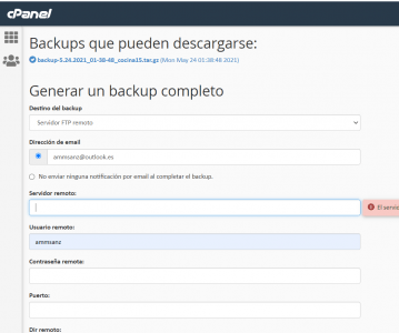 Pantallazo de Aplicacion Backup de cPanel