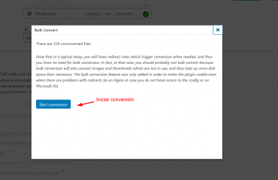 iniciar conversion plugin webp