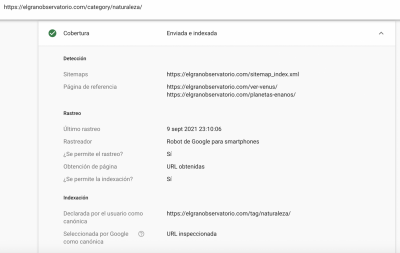 search console categoria naturaleza