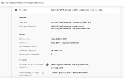 search console categoria astronomia