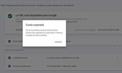 indexacion en google seach console cuota superada