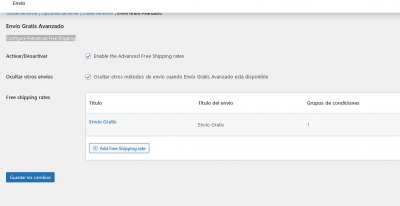 Plugin envio gratis avanzado, para que no aparezcan otras opciones de envio