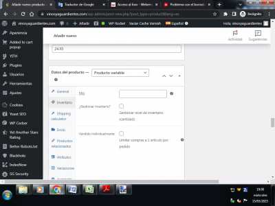 Inventario Productos individuales.