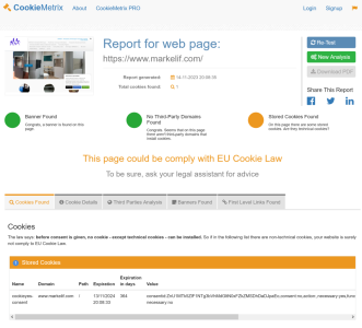 Screenshot 2023 11 14 at 20 12 18 Report for https   www.markelif.com CookieMetrix