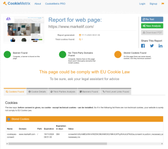 Screenshot 2023 11 17 at 09 52 49 Report for https   www.markelif.com CookieMetrix
