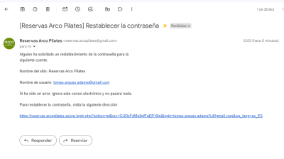 EMAIL EMITIDO POR WORDPRESS PARA RESTABLECIMIENTO DE CONTRASEÑA