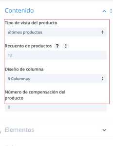 Contenido de productos