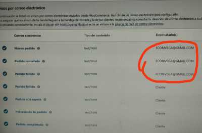 Ajustes correo tienda