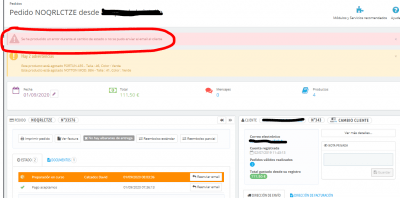 error en correo electrónico con pedidos fuera de España