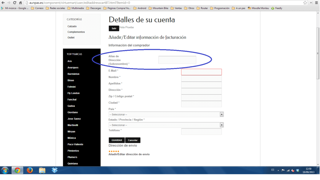 Seguro Geometría Tiempo de día Campo Alias de dirección (Sobrenombre) en datos de facturación …