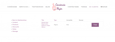 mi cuenta menu memberships