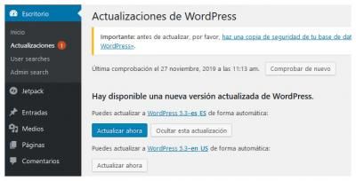 ocultar aviso actualizacion wordpress 1