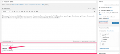 2 subtitulo producto woocommerce backend