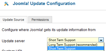 J25 component joomla update select support en