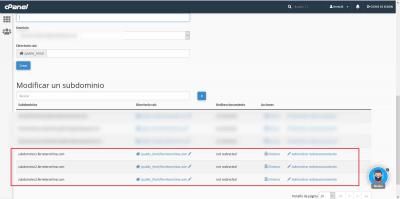 Configuración de los subdominios actualmente