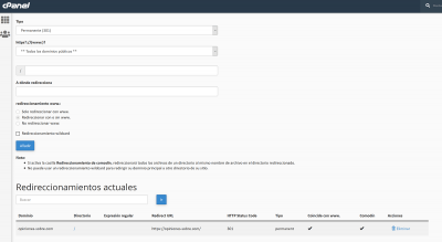 redireccion cpanel otra vez