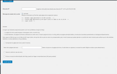Pantalla WP Super Cache