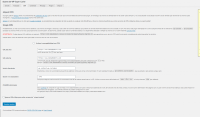 Pantalla WP Super Cache CDN
