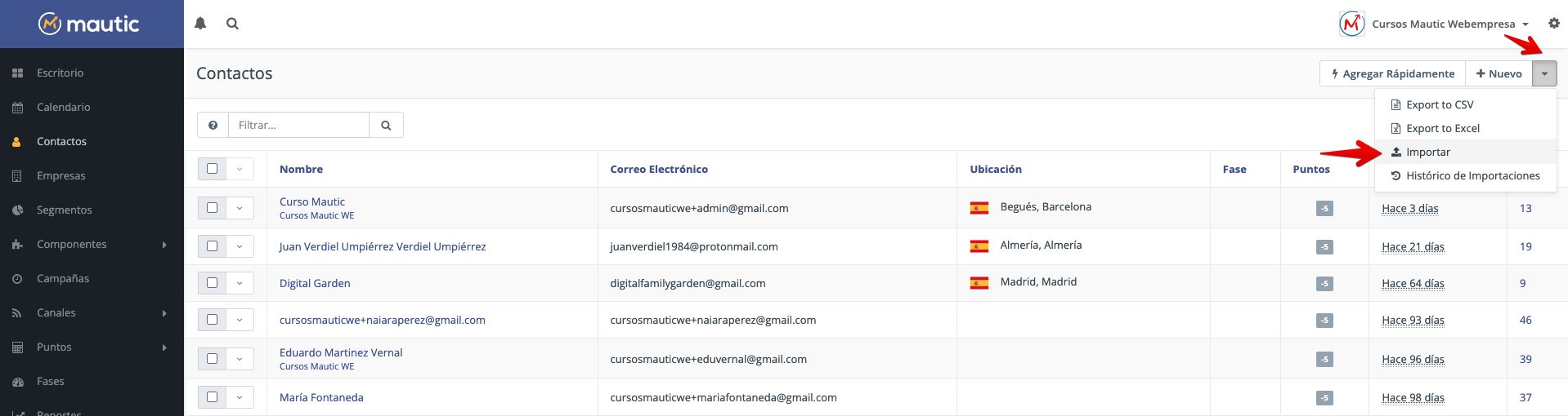 Importar contactos en Mautic