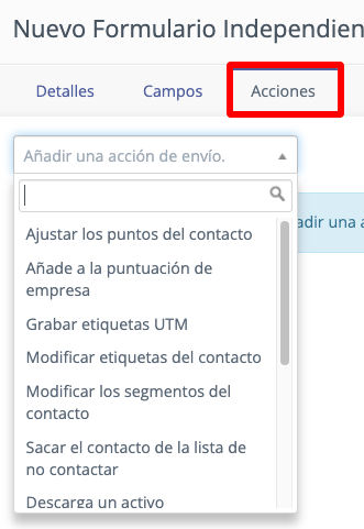 Acciones Nuevo Formulario Independiente