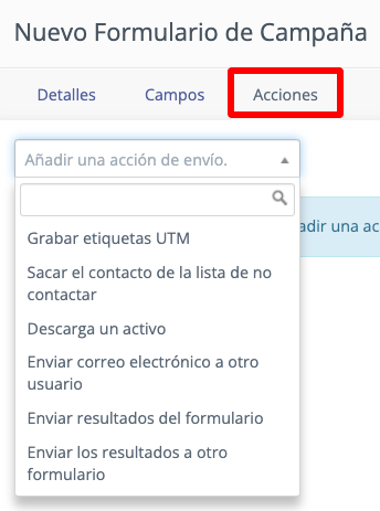 Acciones Nuevo Formulario de Campaña