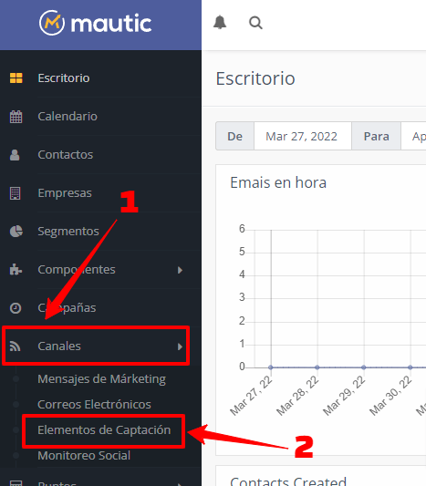 Elementos de captación en MAUTIC