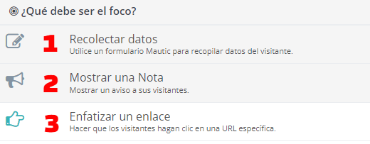 Focos elementos de captación en Mautic