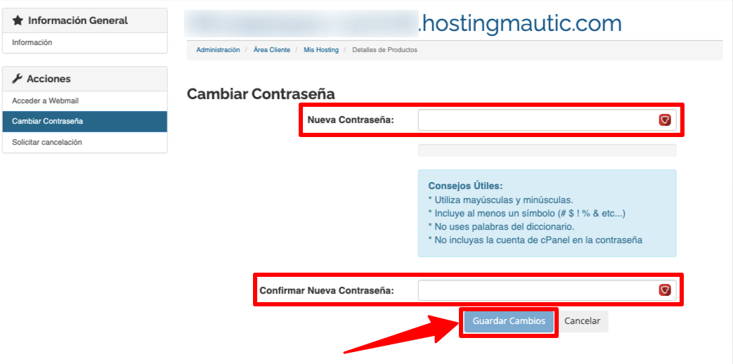 Cambiar contraseña wepanel Mautic