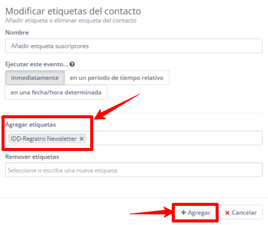 añadir etiqueta para segmentar campaña boletin