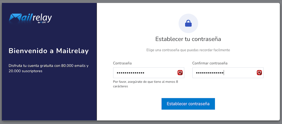 Crear contraseña en MailRelay