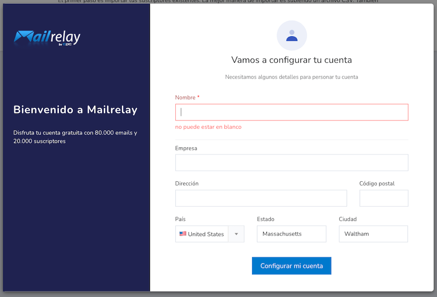 Configurar cuenta en Mailrelay