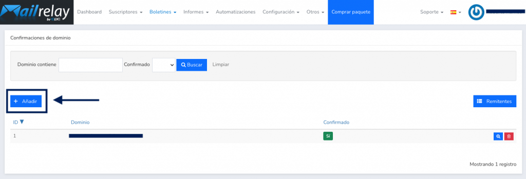 Añadir dominio a confirmar en MailRelay
