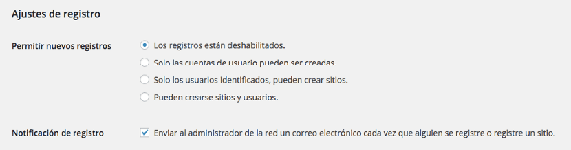 Ajustes de registro WordPress Multisite