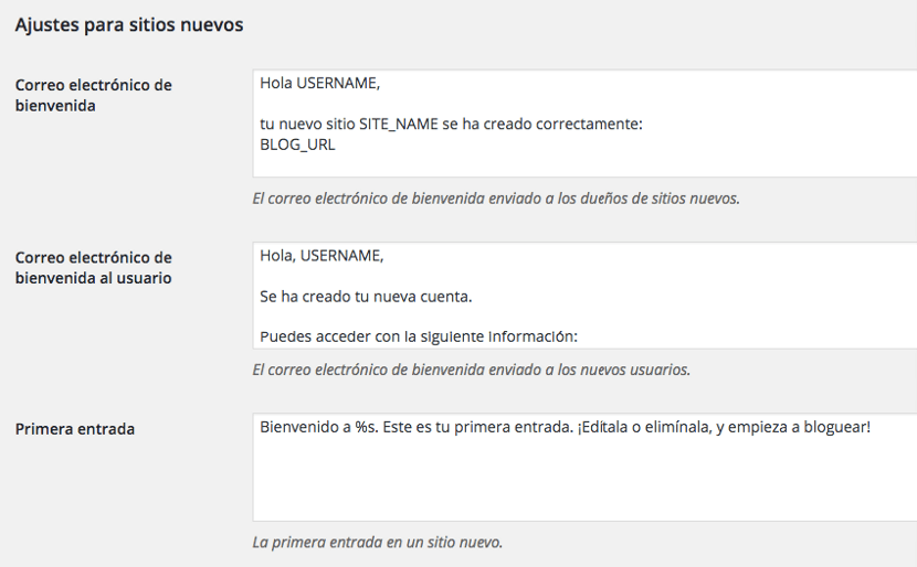Ajustes de sitios WordPress Multisitio