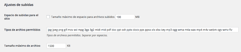 Ajustes de subida WordPress Multisite