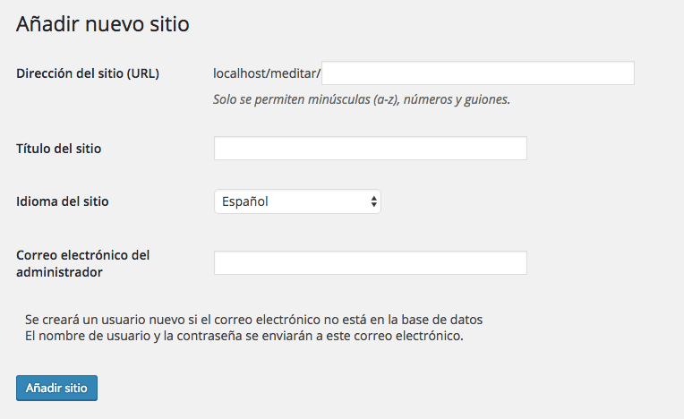 Añadir nuevo sitio WordPress Multisite