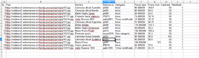 Fichero csv importación productos Prestashop Fichero csv importación productos Prestashop