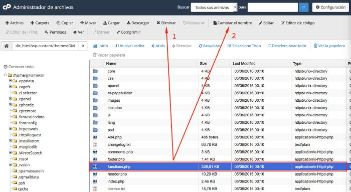 Sustituye el archivo erróneo