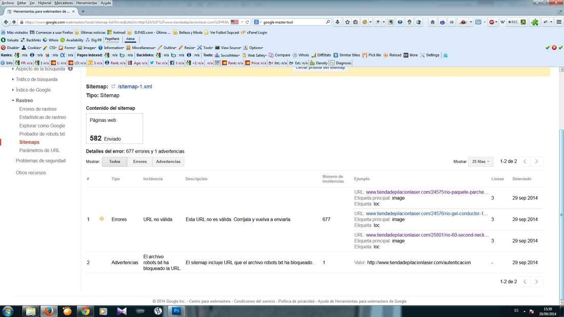 problema o posible problema por 677 errores con sitemap