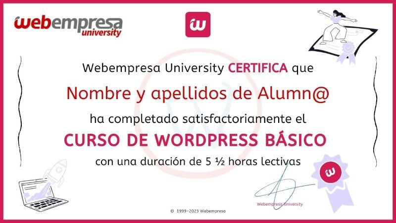 Modelo de Certificado Webempresa University Curso WordPress basico 2023 Modelo de Certificado Webempresa University Curso WordPress basico 2023