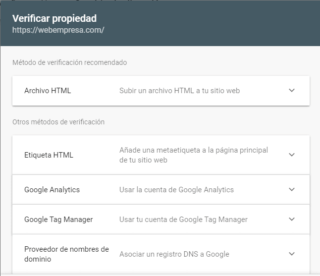 verificar propiedad search console