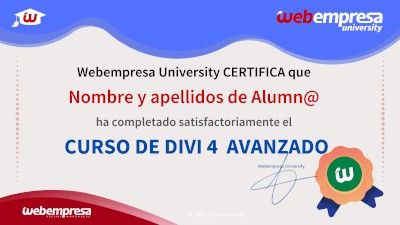 Modelo de Certificado Webempresa University Curso DIVI 4 Avanzado