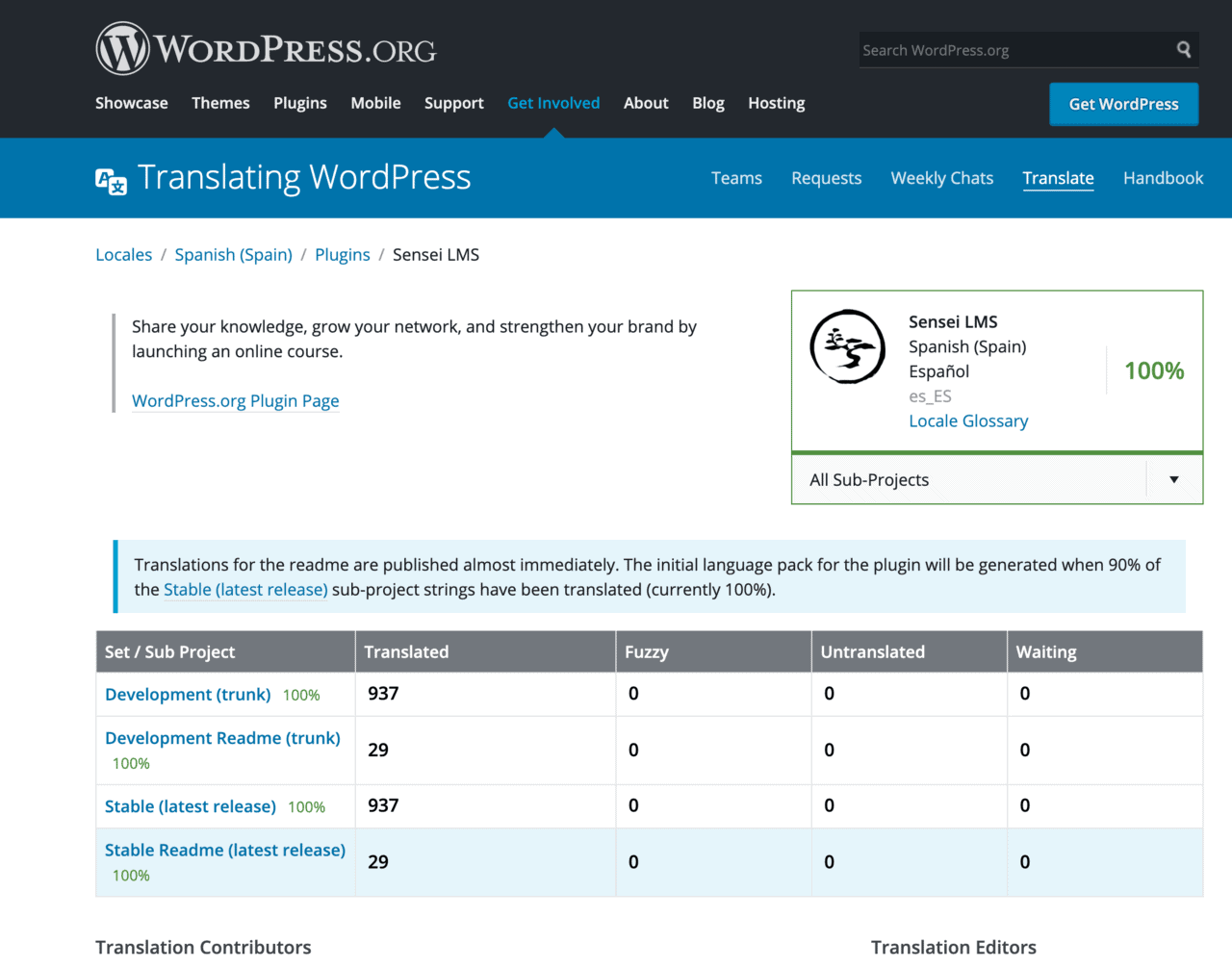 Traducciones oficiales del plugin Sensei LMS