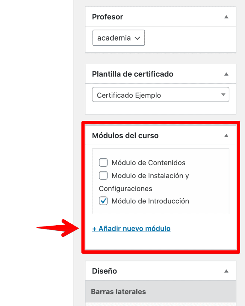 Añadir nuevos Módulos desde Cursos